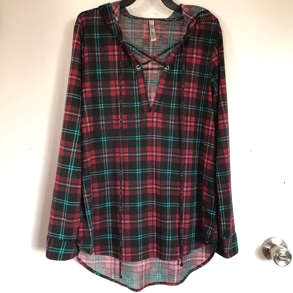 RnB Dark Plaid V Sweater With Hood